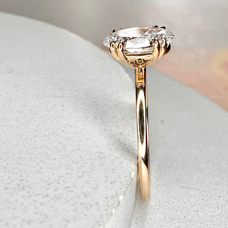Profile View Of the Jessa Oval Lab Grown Diamond Solitaire Engagement Ring Yellow Gold - Double Claw Prongs
