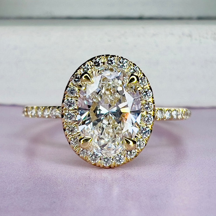 Delicate Halo Engagement Ring 18k Yellow Gold - 0.89 carat lab grown diamond