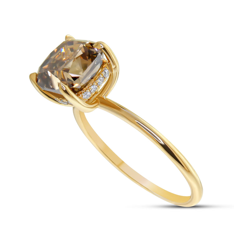 Alessia Champagine Diamond Ring With Hidden Halo - Yellow Gold