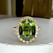 Wrenley 5.01 Carat Natural Oval-Cut Green Sapphire Halo Engagement Ring Eco-Friendly 14k Yellow Gold