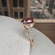 Rossi 2.6 Carat Lab Grown Cushion Cut Alexandrite Engagement Ring Shown Over 5th Ave NYC