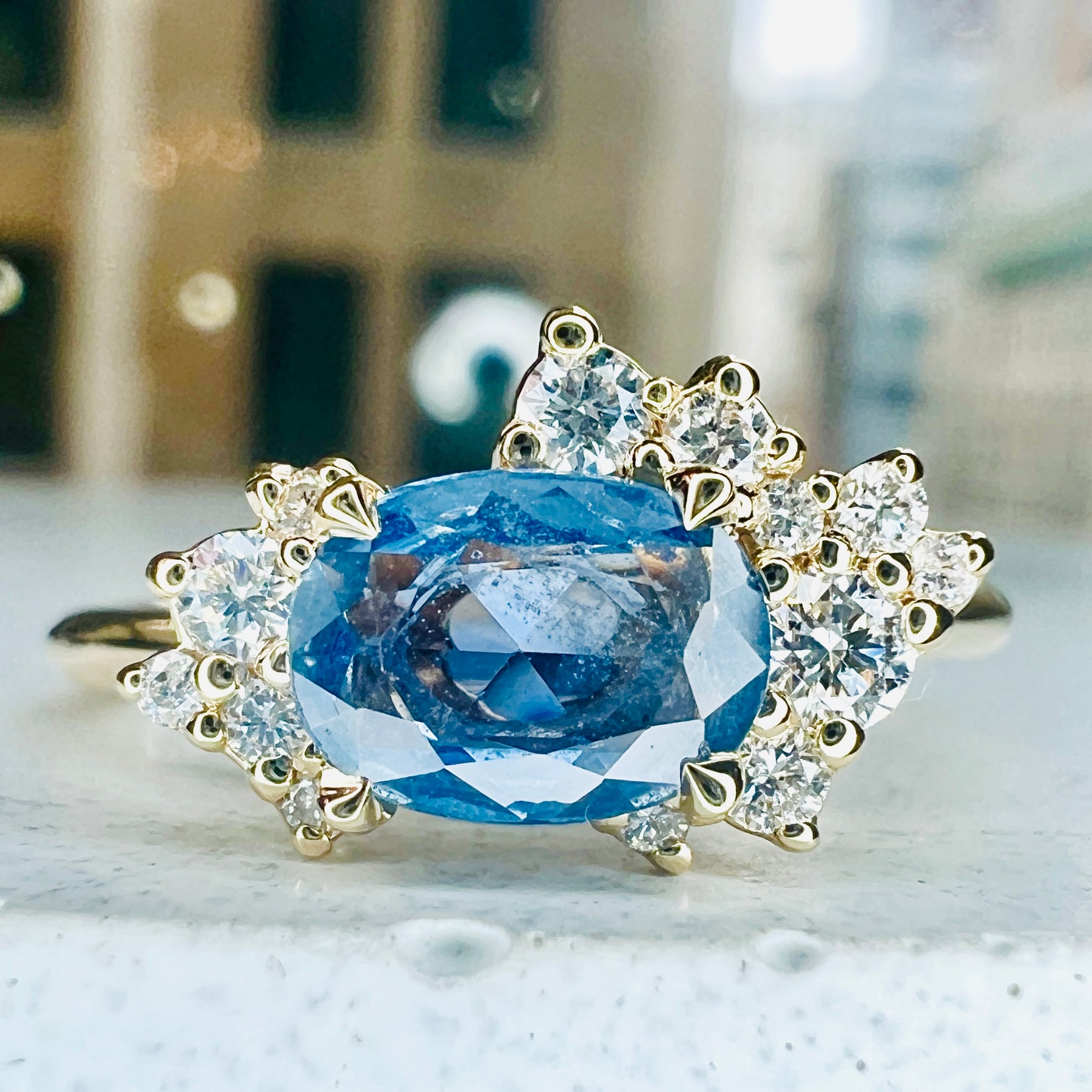 Astra Angel Rings Astra Natural Blue Sapphire Asymmetrical Cluster Engagement Ring