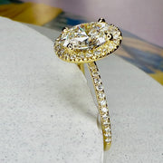 Delicate Halo Engagement Ring 18k Yellow Gold - 0.89 carat lab grown diamond Siee view