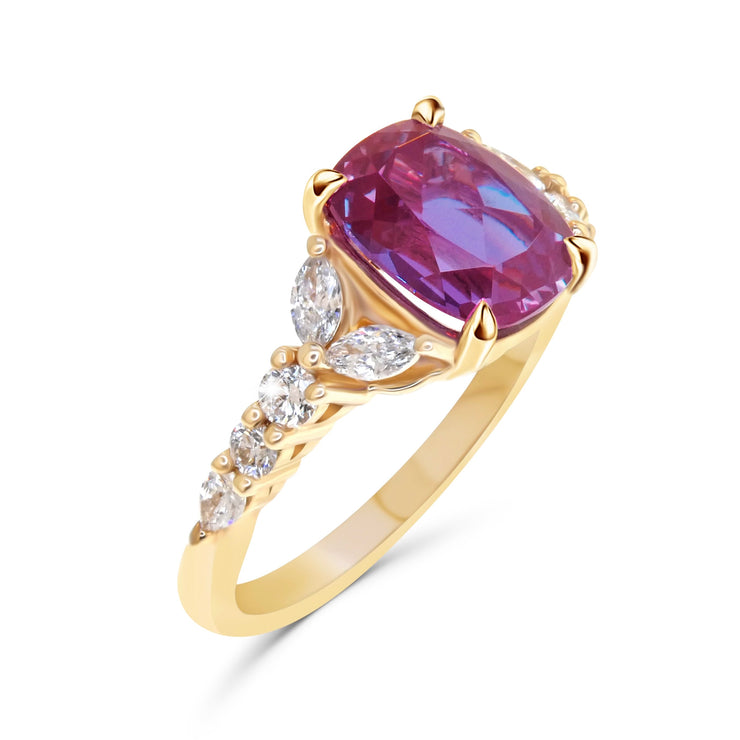 Rossi 2.6 Carat Lab Grown Alexandrite Engagement Ring Side Profile View