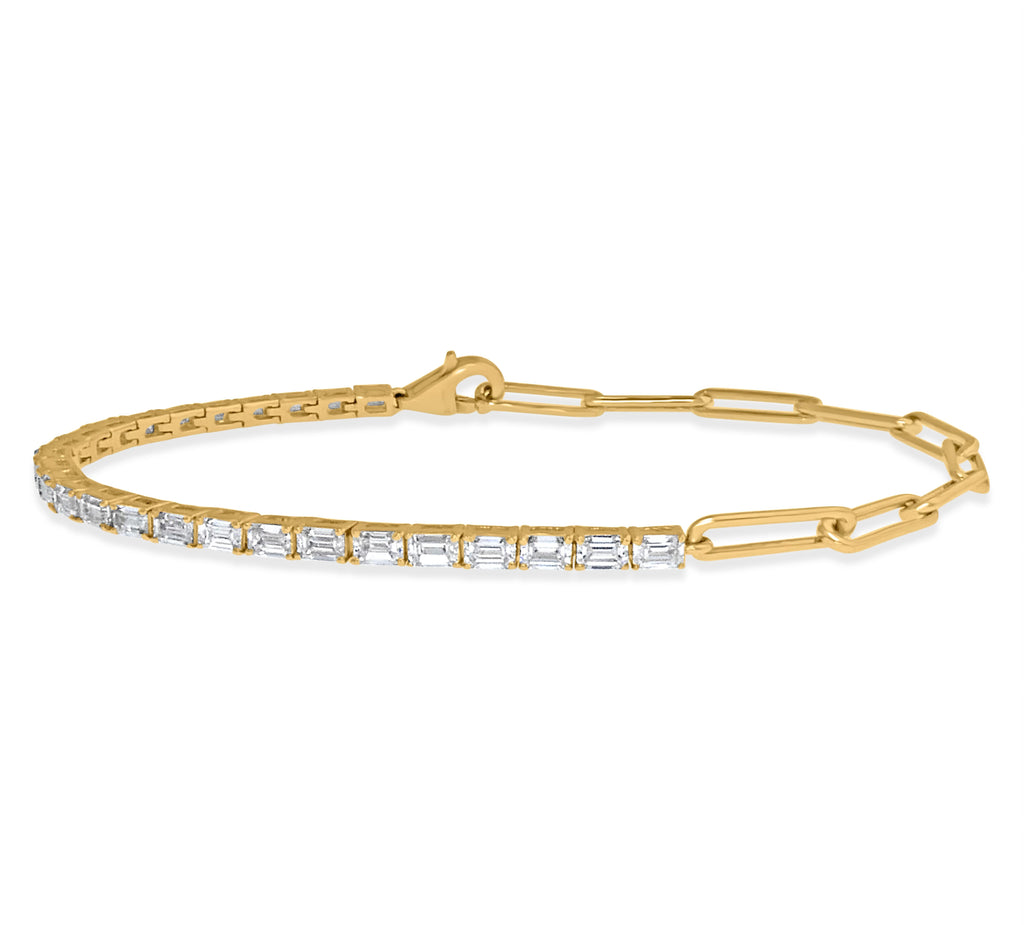 Ambrine Emerald Cut Diamond Tennis Bracelet With Paperclip Gold Chain