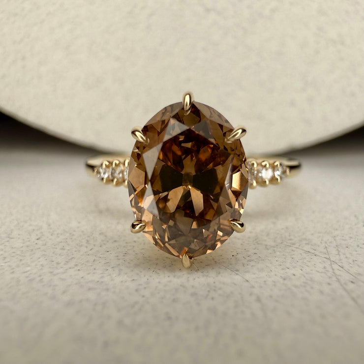 Andrea Natural Oval Old Mine Cut Champagne Diamond Engagement Ring (2.33ct)
