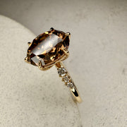 Andrea Natural Oval Old Mine Cut Champagne Diamond Engagement Ring (2.33ct) side view