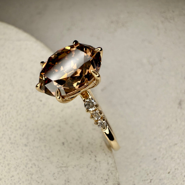 Andrea Natural Oval Old Mine Cut Champagne Diamond Engagement Ring (2.33ct) side view