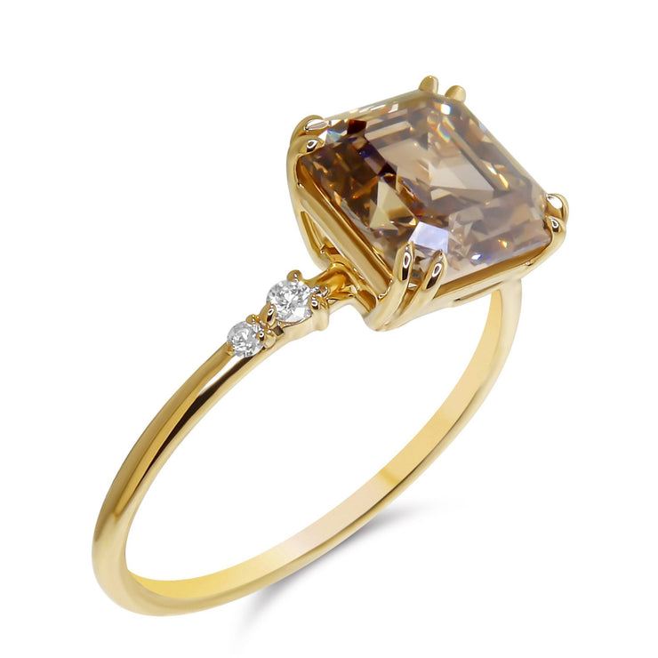 Angeled View of Reine - 2.64 carat asscher natural champagne diamond engagement ring - double claw prongs