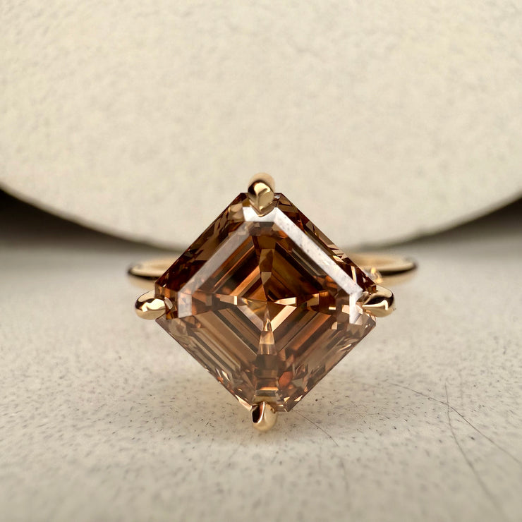 Aurora Asscher Cut Champagne Diamond Engagement Ring -  (2.64ct) Yellow Gold