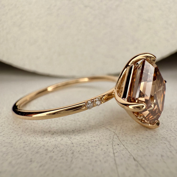 Aurora Asscher Cut Champagne Diamond Engagement Ring -  (2.64ct) Yellow Gold - Side View