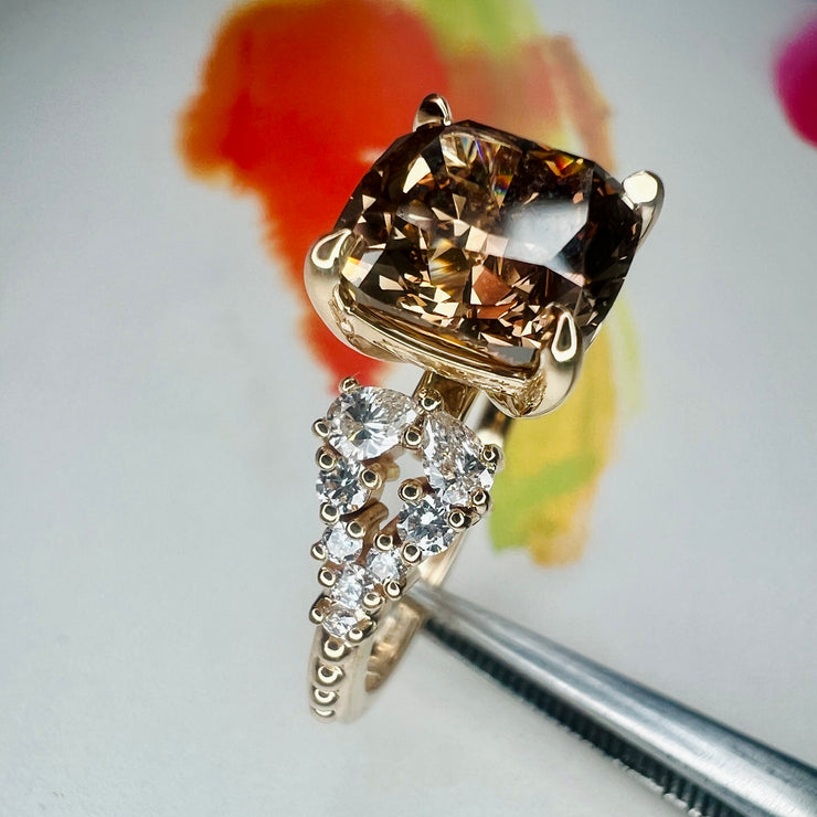 Angelique Cushion Cut Natural Champagne Diamond Engagement Ring (3.04ct) 3/4 View