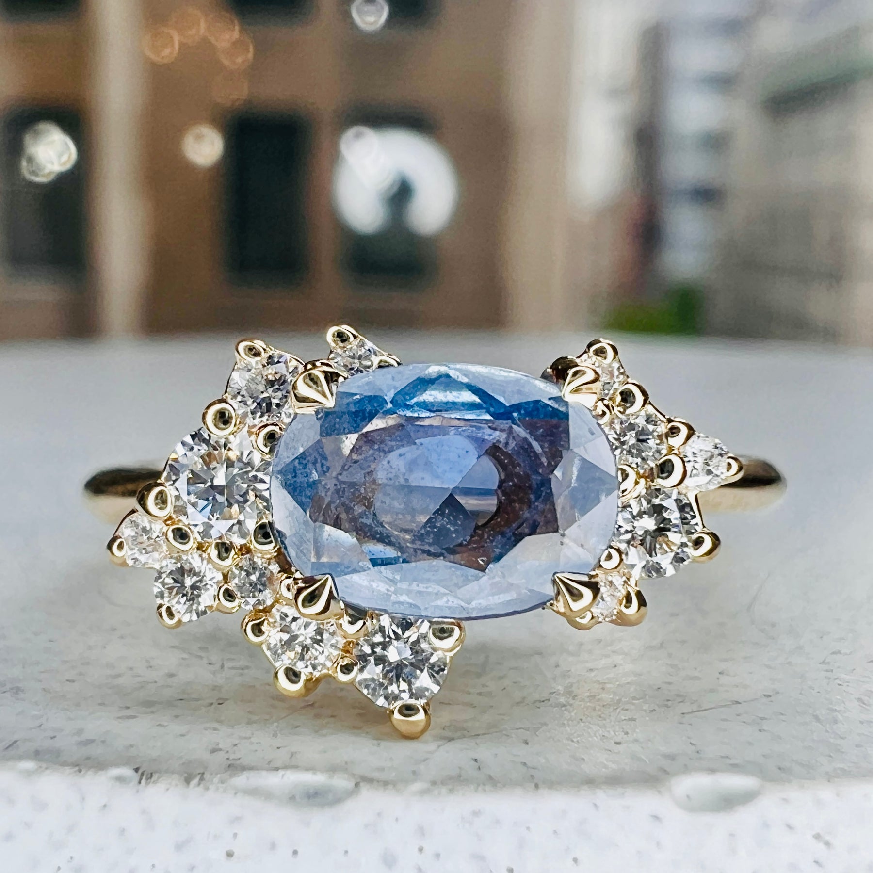 Astra Angel Rings Astra Natural Blue Sapphire Asymmetrical Cluster Engagement Ring