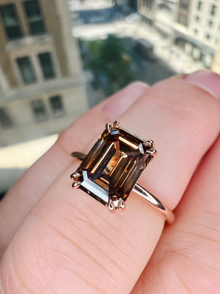 Alaia Emerald Cut Natural Champagne Diamond Engagement Ring 2.42ct Unique Engagement Rings NYC Custom Jewelry by Dana Walden Bridal