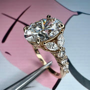Rossi - Unique Oval Lab Grown Diamond Engagement Ring With Marquee And Pear Shape Diamonds Accents in Yellow Gold
