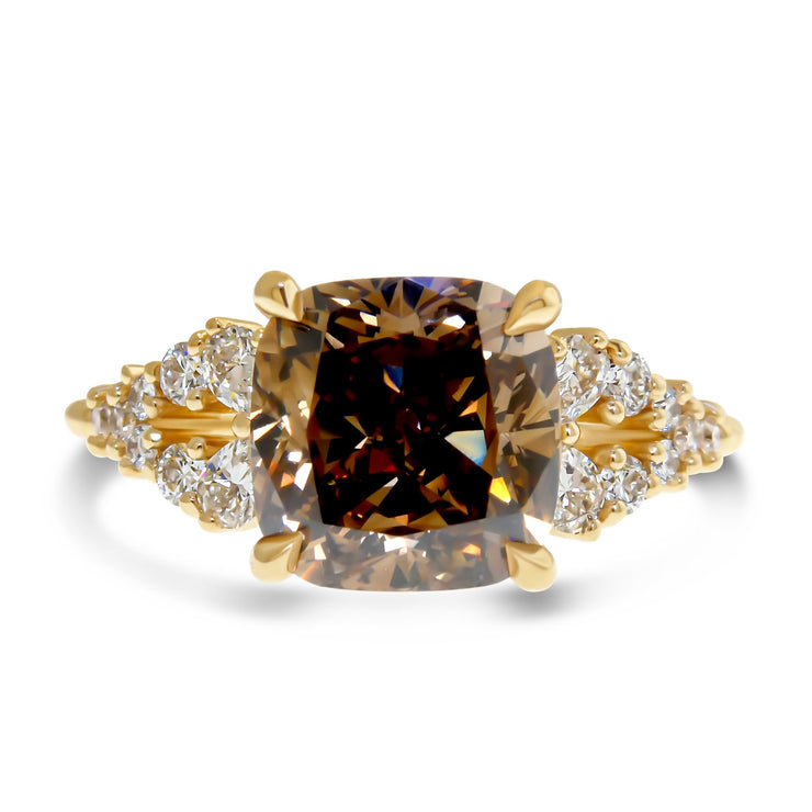 Angelique Cushion Cut Natural Champagne Diamond Engagement Ring (3.04ct) white background