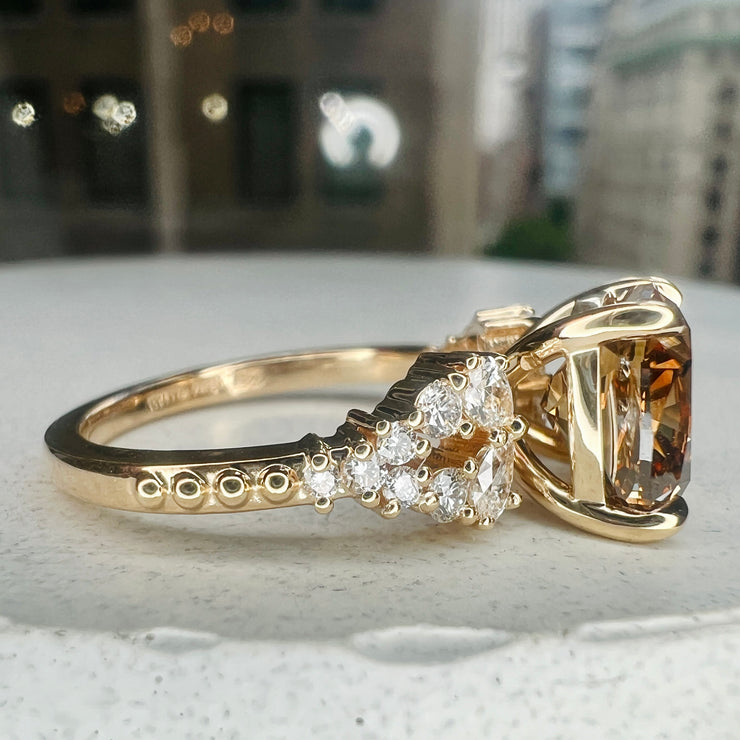 Angelique Cushion Cut Natural Champagne Diamond Engagement Ring (3.04ct) View From Size