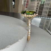 Profile View Of Wrenley 5.01 Carat Natural Oval-Cut Green Sapphire Halo Engagement Ring Eco-Friendly 14k Yellow Gold