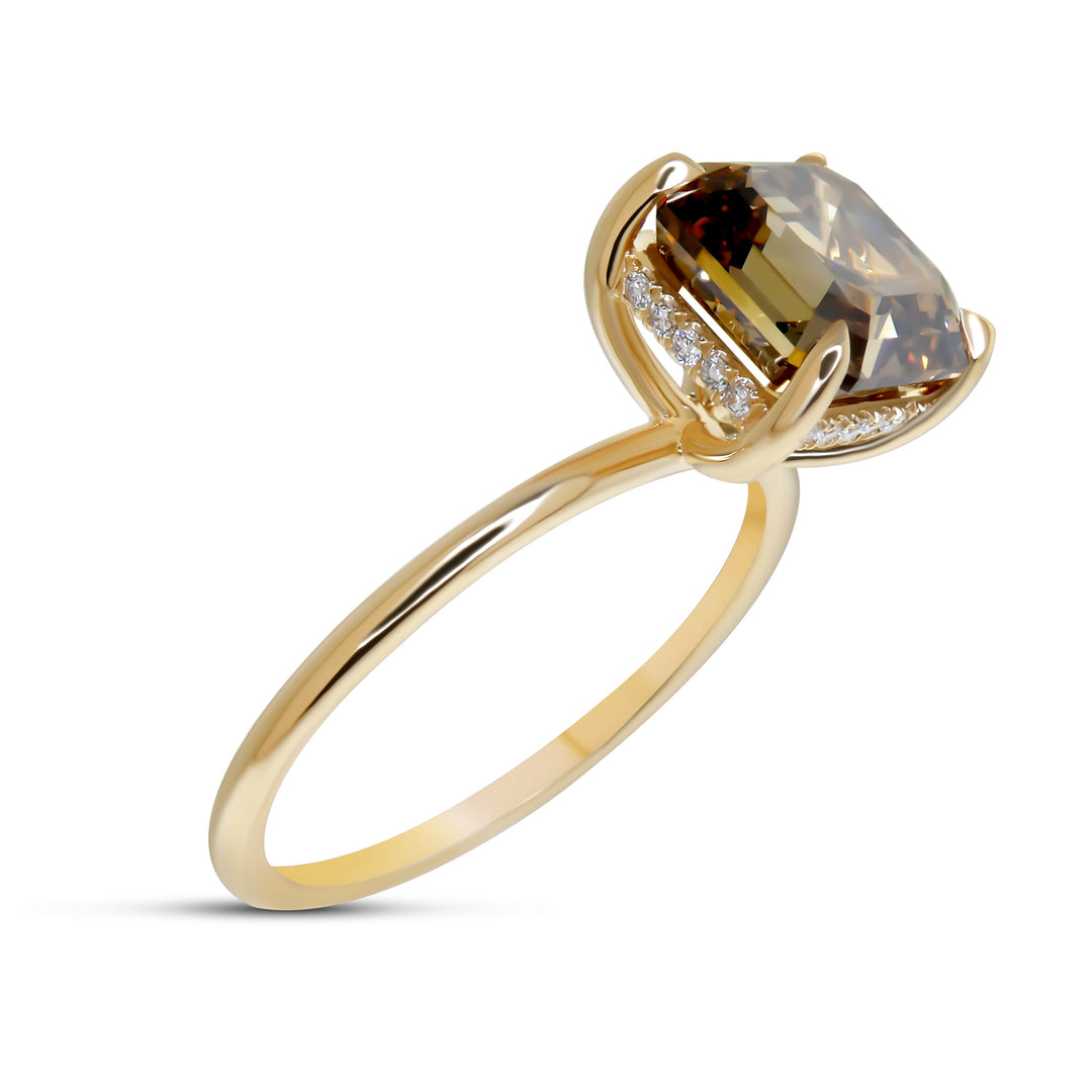 Alessia Champagne Diamond Ring With Hidden Halo - Yellow Gold