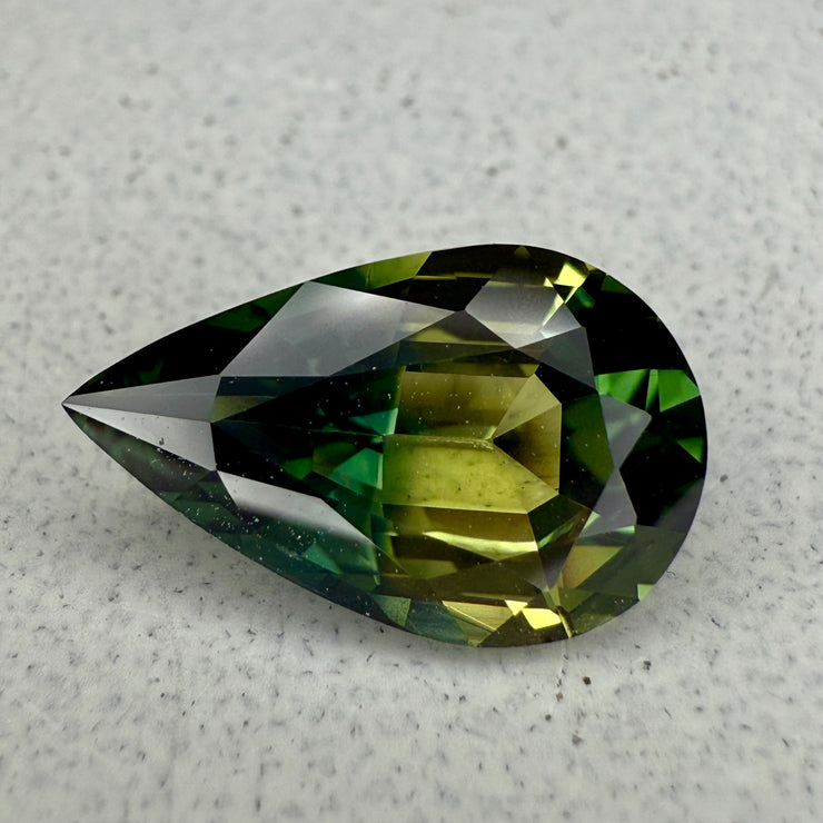 3.02 Carat Pear Shape Bi-color Green Sapphire