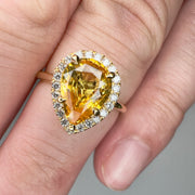 Shown On The Hand - Nola 2.64 Carat Natural Oval-Cut Yellow Sapphire Halo Engagement Ring Eco-Friendly 18k Yellow Gold
