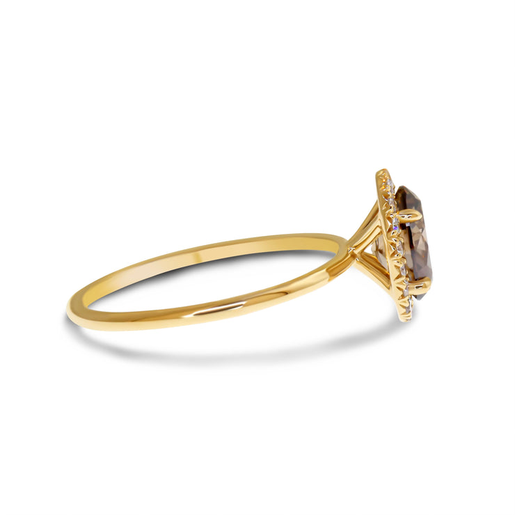 Emilia 1.07ct Natural Oval-Cut Champagne Diamond Halo Engagement Ring Eco-Friendly 14k Yellow Gold Side view