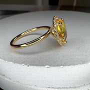 Side View Nola 2.64 Carat Natural Oval-Cut Yellow Sapphire Halo Engagement Ring Eco-Friendly 18k Yellow Gold
