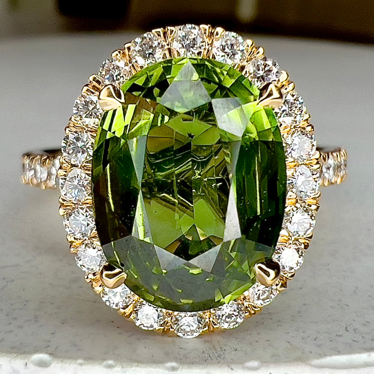 Wrenley 5.01 Carat Natural Oval-Cut Green Sapphire Halo Engagement Ring Eco-Friendly 14k Yellow Gold