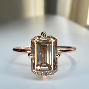 Sofia emerald cut champagne diamond engagement ring in 14k rose gold with hidden halo and ultra thin band