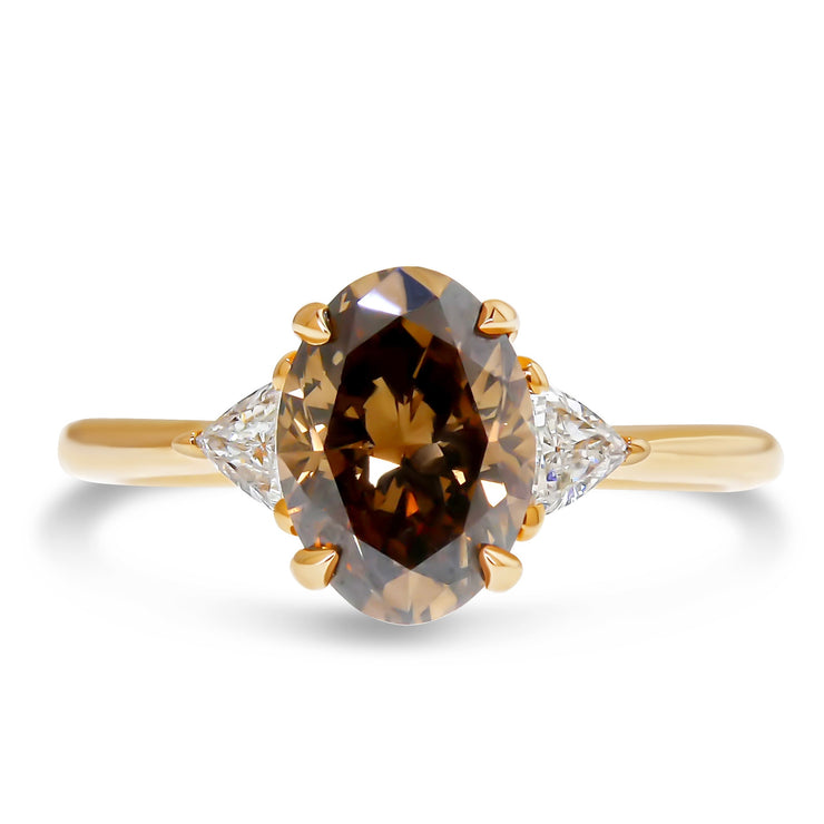 Lucine 1.18ct Natural Champagne Oval Diamond Three Stone Engagement Ring