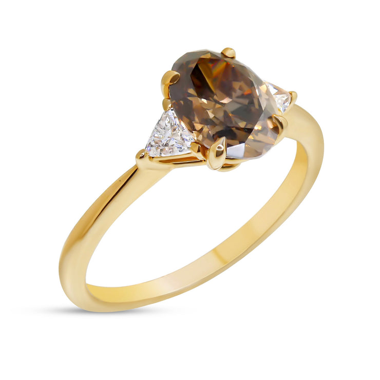 Lucine 1.18ct Natural Champagne Oval Diamond Three Stone Engagement Ring 3/4 view