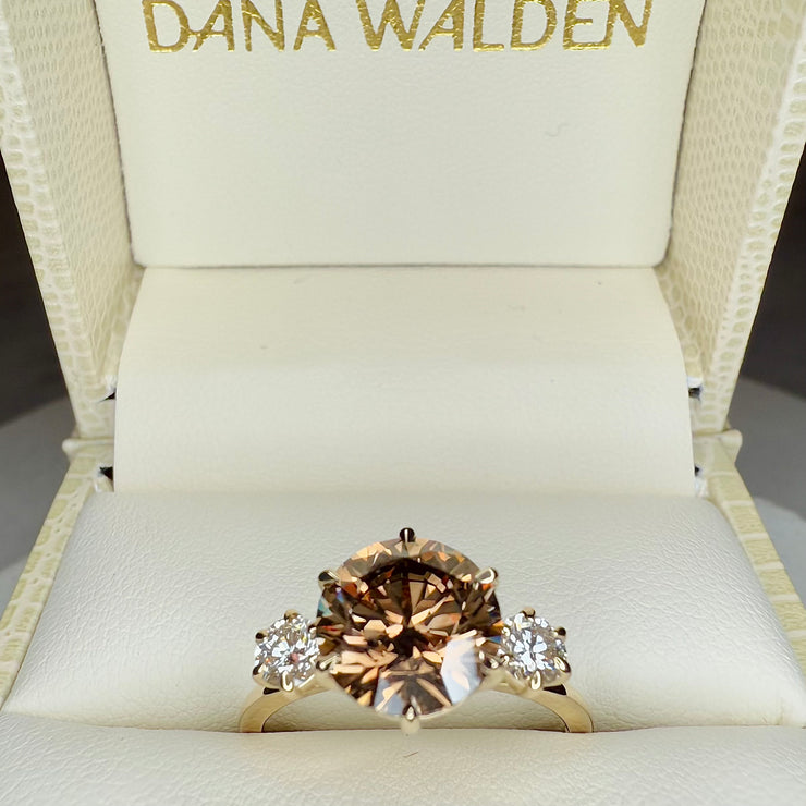 Luna Natural Champagne Diamond Engagement Ring In Yellow Gold (2.50ct) Side View In Box