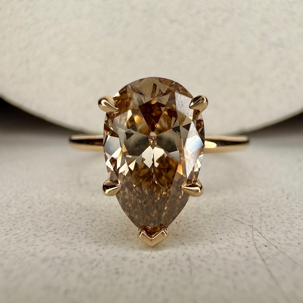Margot Pear Shape Old Mine Cut Champagne Diamond Engagement Ring
