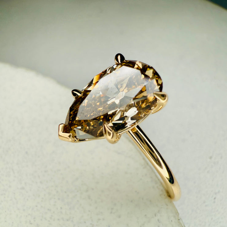 Margot Pear Shape Old Mine Cut  Champagne Diamond Engagement Ring -  (2.56ct) 3/4 View