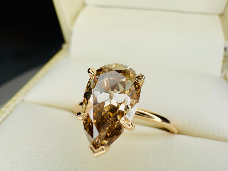 Margot Pear Shape Old Mine Cut  Champagne Diamond Engagement Ring -  (2.56ct) Shown In Ring Box