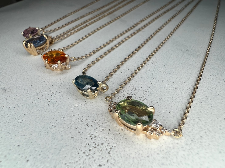 Natural Oval Sapphire Solitaire Necklaces - Unique Jewelry NYC  - Yellow Gold