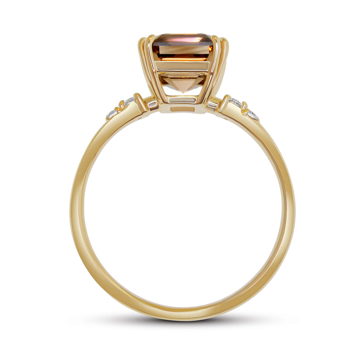 Profile View of Reine - 2.64 carat asscher natural champagne diamond engagement ring - double claw prongs