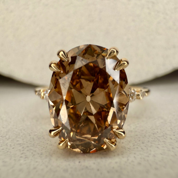 Reine Oval Old Mine Cut Natural Champagne Diamond Engagement Ring (4.07ct)