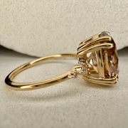 Reine Oval Old Mine Cut Natural Champagne Diamond Engagement Ring (4.07ct) Side View
