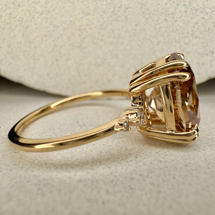 Reine Oval Old Mine Cut Natural Champagne Diamond Engagement Ring (4.07ct) Side View