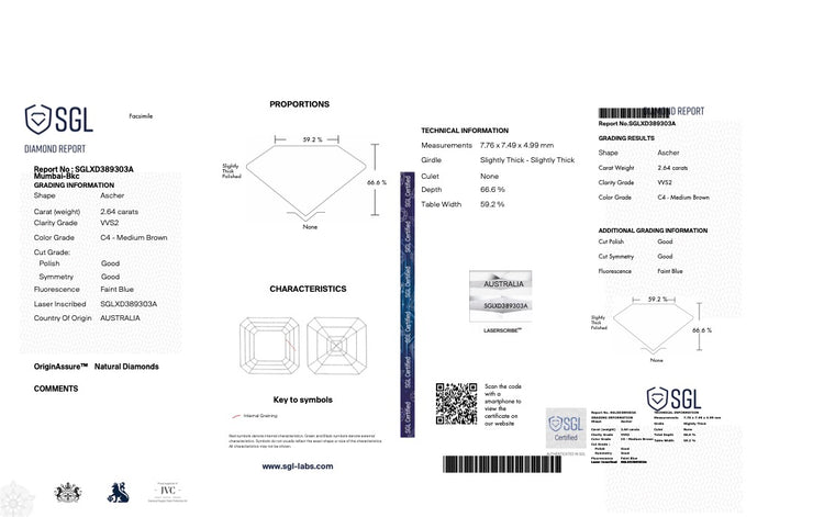 SGLXD389303A Natural Champagne Diamond Stone Certification