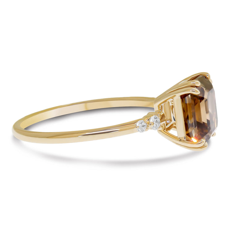 Side View of Reine - 2.64 carat asscher natural champagne diamond engagement ring - double claw prongs