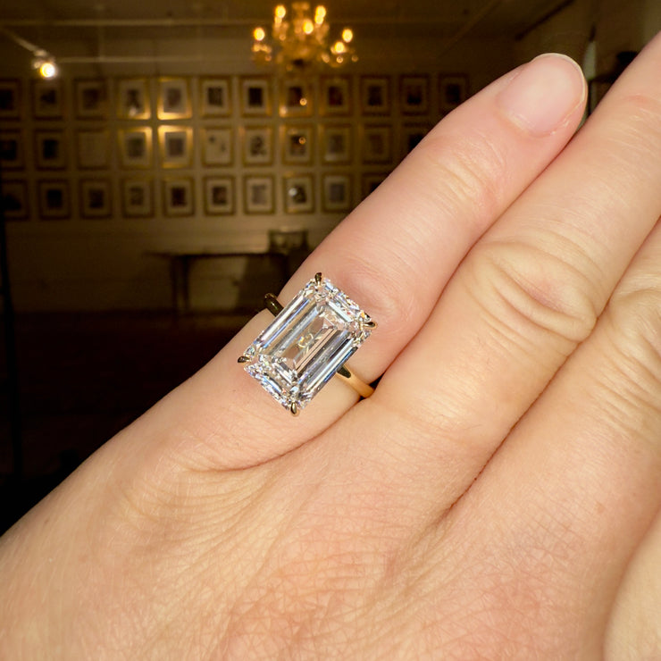 Silas - 9 Carat Emerald Cut Lab Grown Diamond Engagement Ring shown on hand