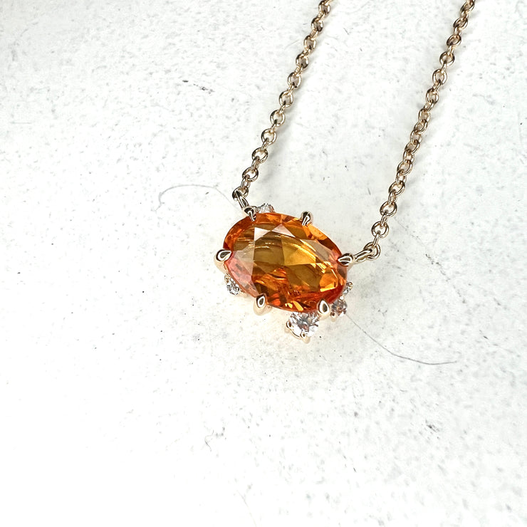 Solaris Natural Oval Sapphire & Diamond Layering Gold Necklace Success Top View