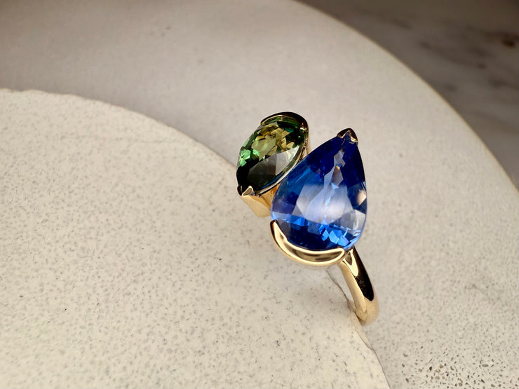 Toi Et Moi - Two Natural Pear Shape Sapphire Engagement Ring Side View