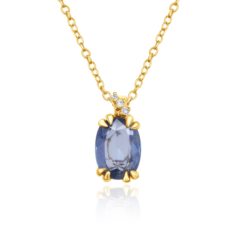 Victoria Natural Oval Blue Sapphire & Diamond Layering Gold Necklace