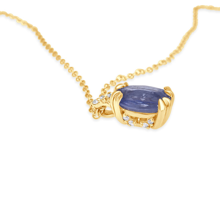 Victoria Natural Oval Blue Sapphire & Diamond Layering Gold Necklace Side View 2