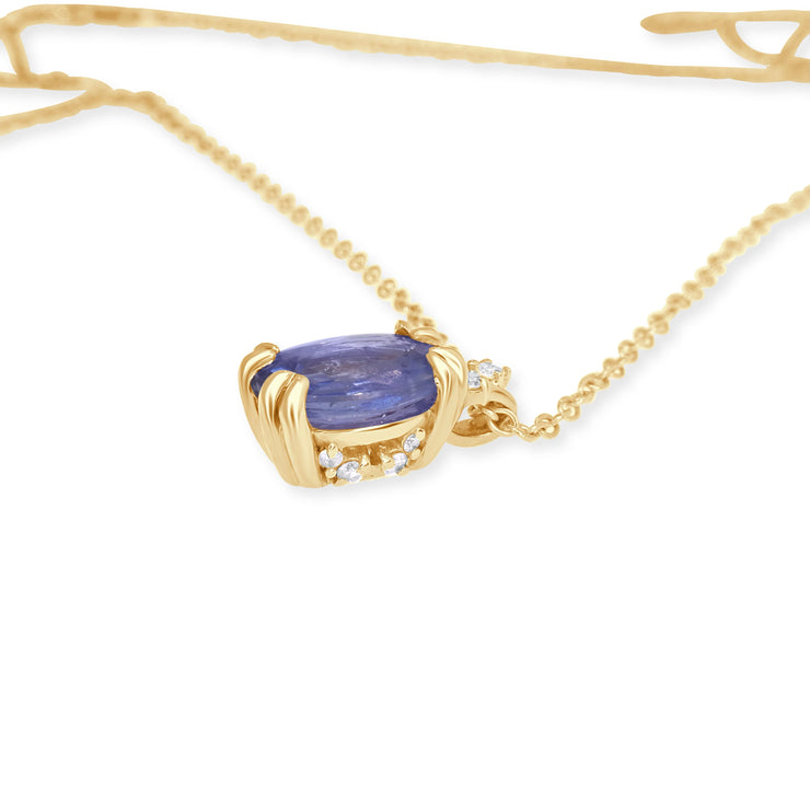 Victoria Natural Oval Blue Sapphire & Diamond Layering Gold Necklace Side View
