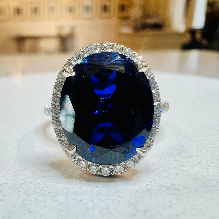 Vivienne 6.00.ct Lab Grown Deep Blue Sapphire Halo Engagement Ring