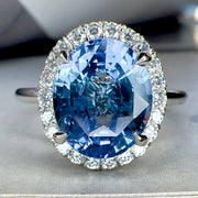 Della 3.24ct Natural Oval-Cut Light Blue Sapphire Halo Engagement Ring Eco-Friendly Platinum